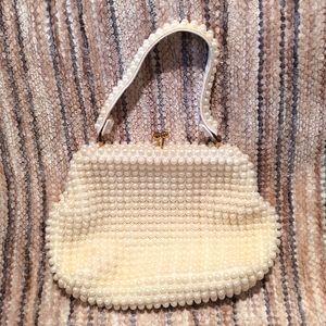Beautiful, Vintage, Pristine, Pearl Covered Purse with Gold-Tone Accents